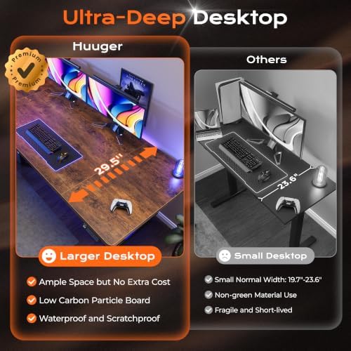 Huuger 71 x 30 Large Electric Standing Desk, Height Adjustable Computer Desk, 29.5" Deep Desktop, Stand up Gaming Office Table with 2 Hooks, 3 Preset Heights, for Home Office, Rustic Brown - Image 5
