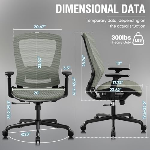 ELABEST Ergonomic Mesh Office Chair,Comfy Computer Desk Chair- BIFMA 5.1 Certified Commercial Swivel Task Chair for Home Office-Adjustable Lumbar Support & Armrests,Tilt Function,Wide Seat(Dusty Sage) - Image 3