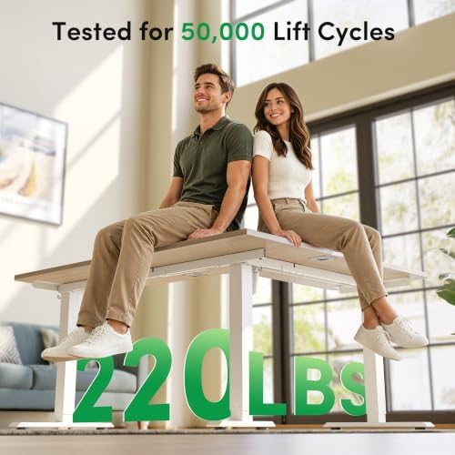 FEZIBO 63" x 55"L Shaped Standing Desk Adjustable Height, Electric Stand up Corner Computer Desk, Sit Stand Home Office Desk with Splice Board, Light Walnut Top/White Frame - Image 7