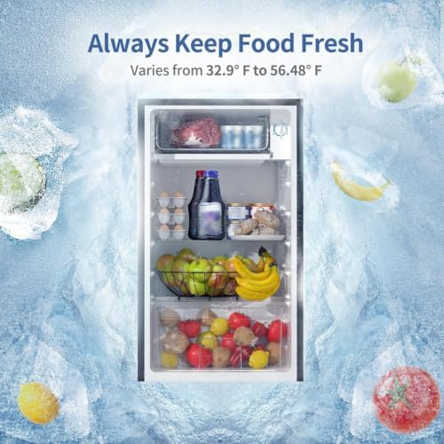 BANGSON Mini Fridge with Freezer 3.2 Cu.Ft for Bedroom and Office Silver - Image 4