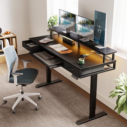 AODK 63 Inch Electric Standing Desk with Drawers & Keyboard Tray, Black - Image 2
