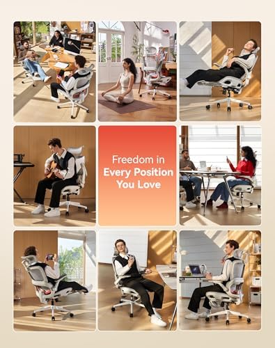 SIHOO B100 Pro Ergonomic Office Chair with Adaptive Lumbar Support, Computer Chair with Dual-Back, Desk Chair with 360° Rotatable & Flip-Up Armrests, 3D Wide Headrest, 2 Packs, Light Grey - Image 7
