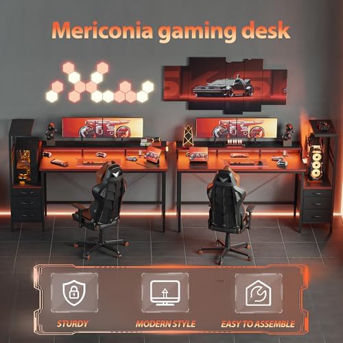 Mericonia 60 inch Gaming Desk with Drawers, Reversible Computer Desk, Black - Image 3