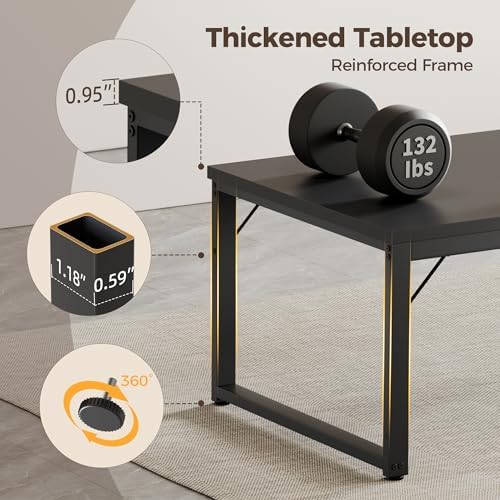 Mericonia 48 Inch Computer Desk, 1" Thick Small Office Table, Black - Image 4