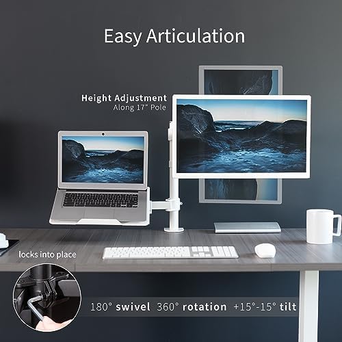 VIVO Fully Adjustable 13 to 32 inch Single Computer Monitor and Laptop Desk Mount Combo, Stand with Grommet Option, Fits up to 17 inch Laptops, White STAND-V002CW - Image 5