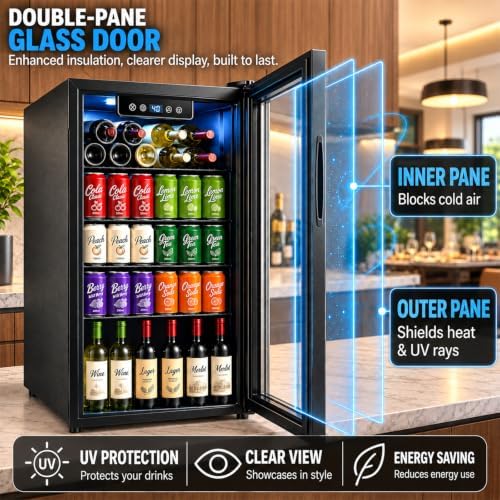 Beverage Refrigerator, 3.2 Cu.Ft Mini Fridge with Glass Door & Air Cooling, and Electronic Temperature Control for Beer, Wine, Soda, Compact Drink Fridge for Home, Office, Bar (3.2 Cu.Ft) - Image 5