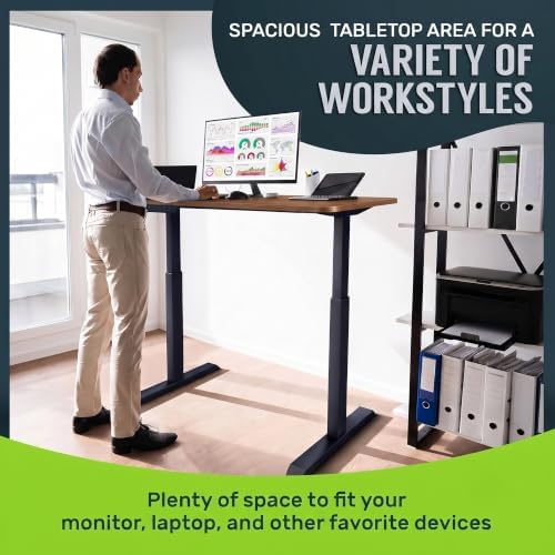 TechOrbits Electric Standing Desk Frame 60 x 24 Inch Tabletop - Motorized Workstation Two Leg Stand Up Desk with Memory Settings and Telescopic Sit Stand Height Adjustment (Black Frame/Wood BrownTop) - Image 6