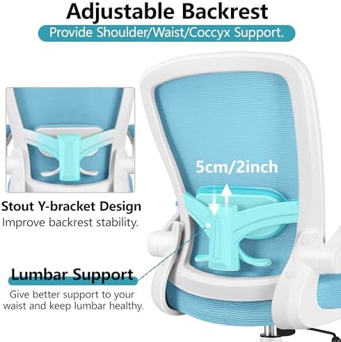FelixKing Office Chair, Ergonomic Desk Chair Breathable Mesh Chairs Adjustable High Back Lumbar Support Flip-up Armrests, Executive Rolling Swivel Comfy Computer Chairs Home Office Blue - Image 4