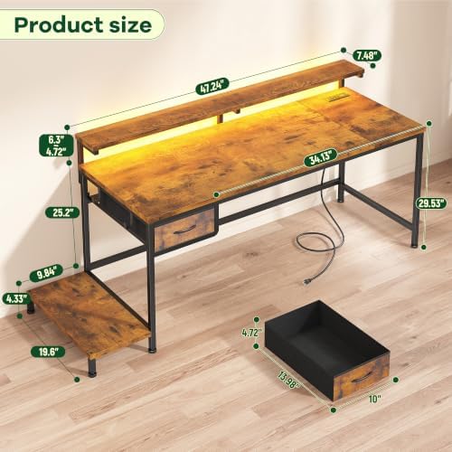 DurayLoly 47.2" Office Desk with Power Outlet & Monitor Stand,Rustic Brown - Image 3