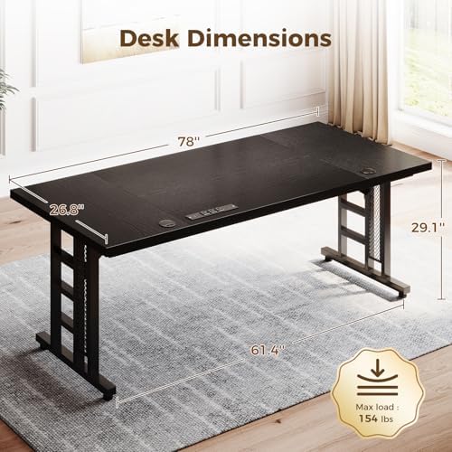 OffiGo 78 Inch Executive Computer Desk with Outlets, Black - Image 3