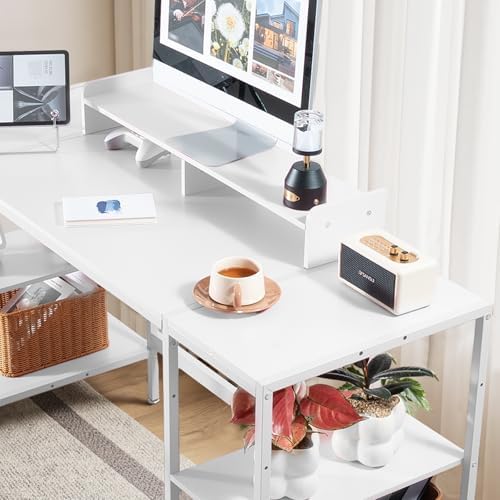 MINOSYS Computer Desk 55-inch with Storage Shelf - White Ideal Gaming Desk for Bedrooms, Small Spaces, and Home Offices Modern Writing Desk for PCs. - Image 5
