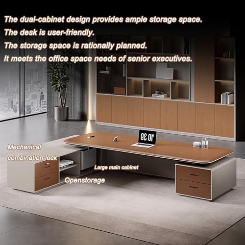 Executive Office Desk with Storage Cabinet,Modern l Shaped Executive Desk,50MM Thick Desktop for CEO Office, Reception & Commercial Workspace - Image 3