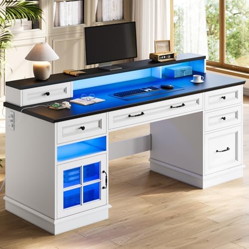 HAUOMS Farmhouse Executive Desk Computer Desk with Drawers, White by HAUOMS