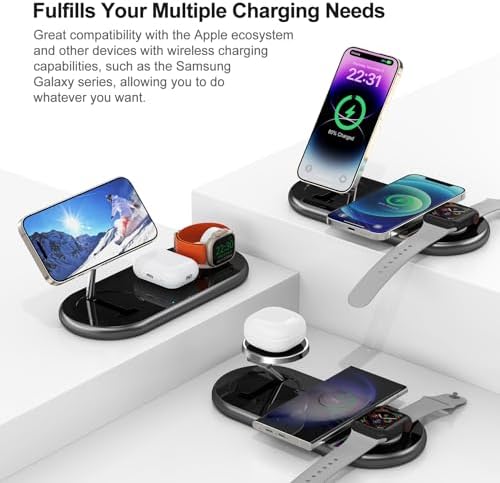 3 in 1 Charging Station for Apple Devices, Mag-Safe Charger Stand, Magnetic Wireless Charger Station for iPhone 17 16 15 14 13 12 Series, for iWatch Ultra 10 9 8 7 SE 6 5 4 3, for AirPods (Black) - Image 4