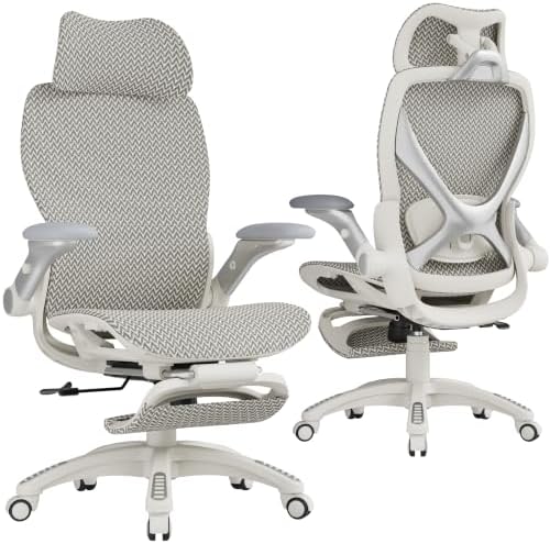 ELABEST X100 Ergonomic Mesh Office Chair with Footrest, Big and Tall Home Desk Chair with 5D Flip-Up Arms, Adjustable 3D Lumbar Support, Gaming & Executive Computer Chair (Warm Wave) by ELABEST