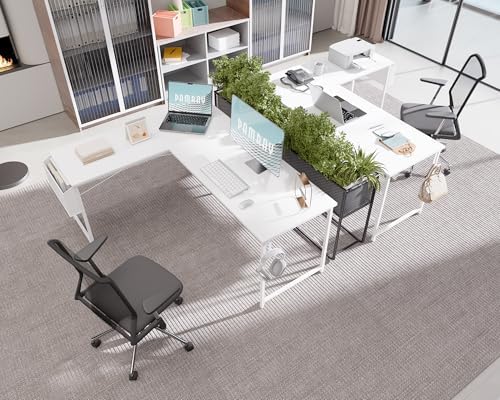 Pamray 64.5 Inch Reversible L Shaped Gaming Desk Large Corner Computer Desk with Storage Bag Home Office Table for Writing Study White - Image 2