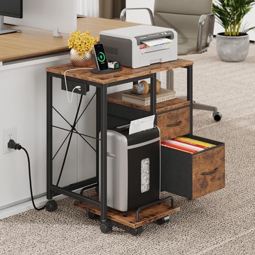 YAOHUOO Printer Stand with Power Outlet/Drawers, Printer and Shredder Stand - Image 5