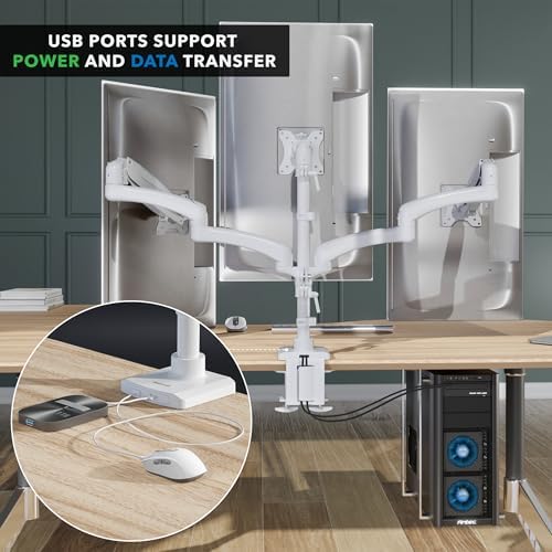 Mount-It! Triple Monitor Desk Mount, 13-27" Screens, White - Image 2