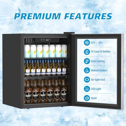 Erivess 76 Can Mini Fridge, 1.7 Cu.ft Beverage Refrigerator with Glass Door - Image 3