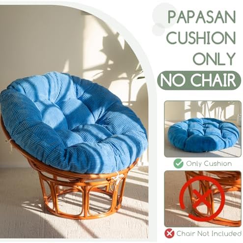 HIGOGOGO Papasan Chair Cushion with Corduroy Cover (Without Chair), 48 x 48 Inch Supportive Cushion, Overstuffed Chair Cushion,Navy - Image 5