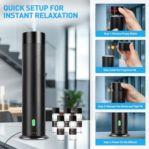 Waterless Diffuser Starter Kit with 5 Scent Oils - Cold Air Diffuser Machine for Home, Hotels and Large Room, 1000 Sq.Ft Coverage Hotel Scent Essential Oil Diffuser, Remote Control, 4.05 Oz, Black-N - Image 5