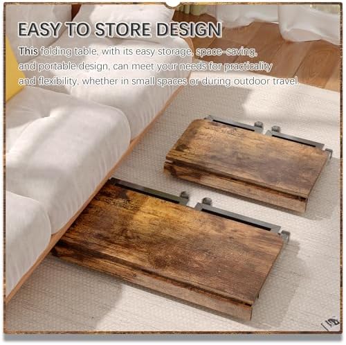 4NM No Tool Assembly 23.6" Small Desk, Folding Portable Desk with Wheels, Adjustable Height Foldable Computer Home Office Desks, Collapsible Study Writing Table for Space Saving Bedroom - Rustic Brown - Image 4