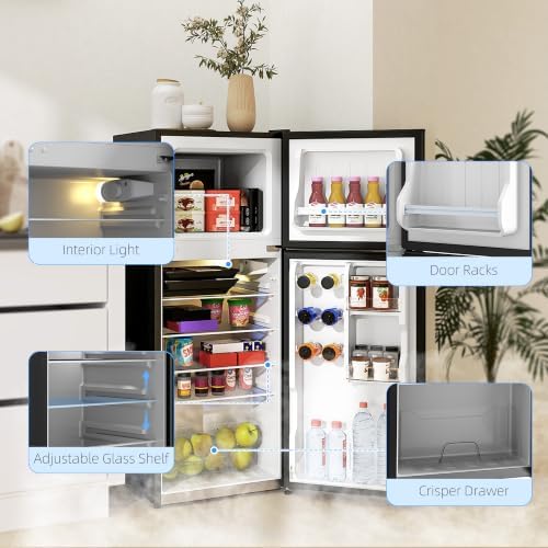 HOMCOM 4 Cu.Ft Mini Fridge with Freezer Double Reversible Door Black - Image 6