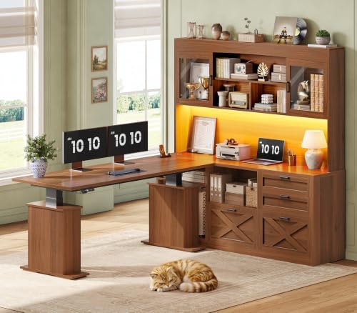 SEDETA 69" L Shaped Standing Desk with 4 Drawers, Storage Bookshelf by SEDETA