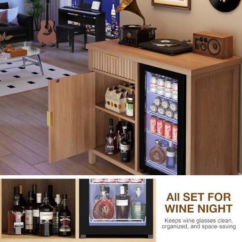 knoworld Mini Fridge Cabinet, 39.3" Fluted Coffee Bar with Mini Fridge Space, Natural - Image 5
