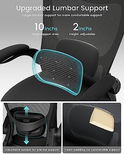 MUXX.STIL Office Chair, Ergonomic Desk Chair with Adjustable Lumbar Support and Flip up Armrest, Breathable Mesh Computer Chair for Home Office, Black - Image 5