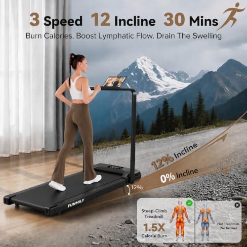 FUNMILY Upgrade Walking Pad Folding Treadmill with 12%/15% Incline & Handle Bar, 3.5HP Foldable Under Desk Compact Treadmills for Home/Office/Gym, 400+lb Capacity, Shock Absorption - Image 3