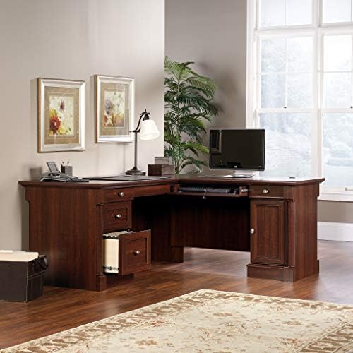 Sauder Palladia L Shaped Desk with Drawers, Office Desk with File Cabinet Storage, Cable Management, Keyboard Tray, in Select Cherry finish - Image 5