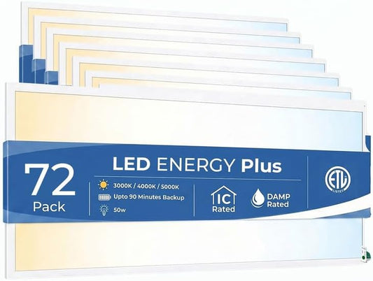2X4 LED Flat Panel Light with Emergency Battery Backup, 50W 3000K/4000K/5000K, 0-10V Dimmable, 6250 Lumens, LED Drop Ceiling Lights, 100-277V, UL Listed(72 Pack) by LEDENERGYPLUS