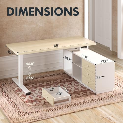 FLEXISPOT 55" Executive Standing Desk with File Cabinet, White Wood Grain - Image 2