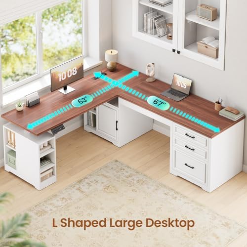 SEDETA Farmhouse L Shaped Standing Desk with Storage for Home Office, White - Image 5