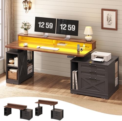 SEDETA Farmhouse Electric Standing Desk with 3 Drawers and File Cabinet by SEDETA