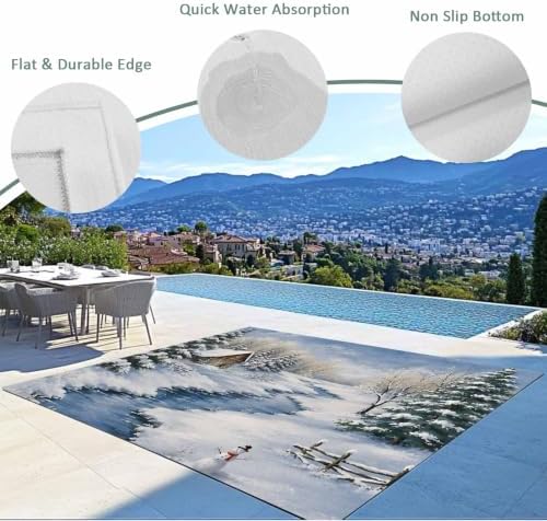 Winter Landscape 6x9 Waterproof Outdoor Rug with Non‑Slip Backing Rustic Nature Snowy Stream Wooden Cabin Machine Washable Deck Patio Rug Mat for Camping, RV, Garden, Balcony Pool - Image 5