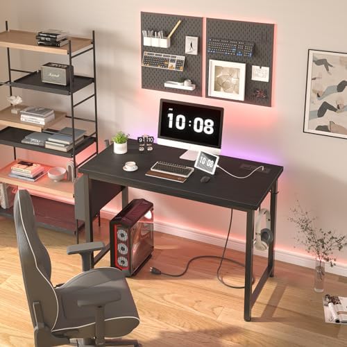 Lufeiya 39 inch Computer Desk with Power Outlet, 40 inch Teen Study Table Home Office Work Writing Desks with Charging Station Outlets Built in, Black - Image 2