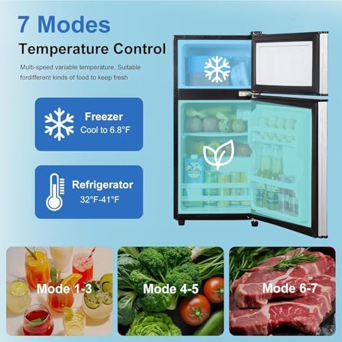 3.2 Cu.Ft Mini Fridge with Freezer, 7-Level Cooling Small Refrigerator - Image 4