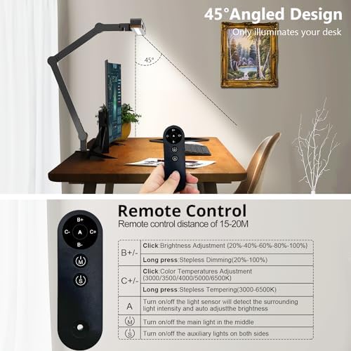 Micomlan Desk Lamp with Clamp, Architect Led Desk Lamp for Home Office with Remote Control, 24W Ultra Bright Auto Dimming Computer Light Adjustable Table Light for Working Workbench (Remote) - Image 5