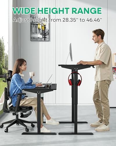VECELO Electric Standing Desk Adjustable Height, 48 x 24 Inch Computer Desk with Headphone Hook, Memory Preset Gaming Desk, Dual-Motor, Easy Assemble for Home, Office, Black - Image 4