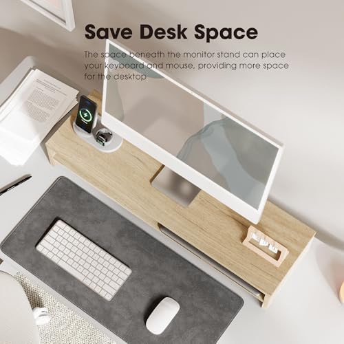 Fenge 31.5 Inch Dual Monitor Stand Riser for Desk, Oak - Image 5