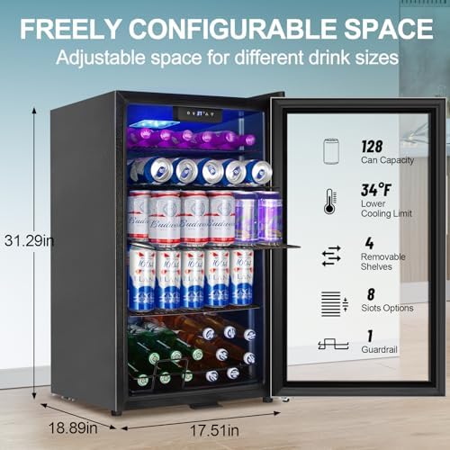 Beverage Refrigerator Mini Fridge 128can Stainless Glass Door Lock Home - Image 2