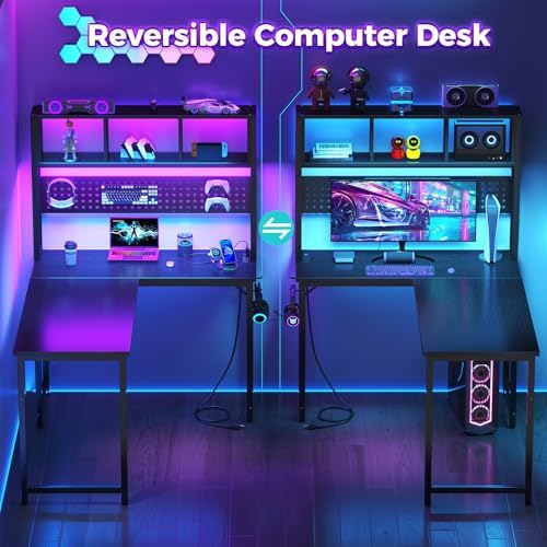 DLisiting Small Black L Shaped Gaming Desk with Hutch, 47 Inch Corner - Image 3