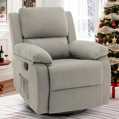 Korser Recliner Chair, 360 Swivel Rocker Chair for Adults, Small Rocking Recliner for Small Spaces, Upholstered Fabric Glider Recliner Nursery by KORSER