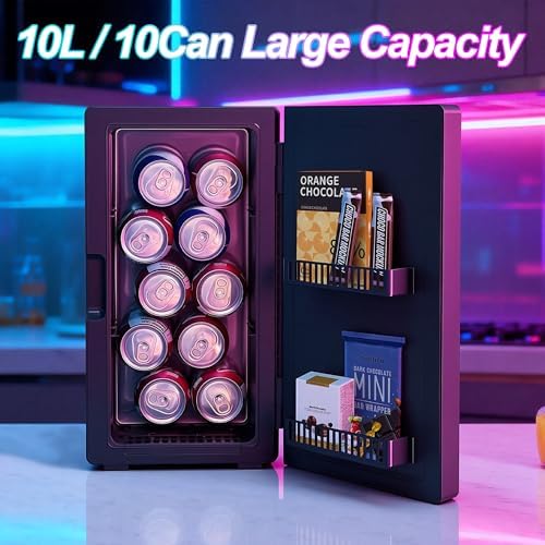 Mini Fridge, Dimmable Gaming Light Wine Fridge with Remote Control (Black) - Image 4