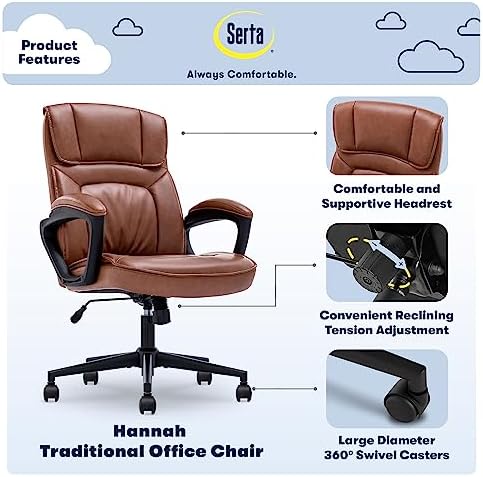 Serta Executive Office Chair with Lumbar Support, Padded Arms Leather Chair - Image 3