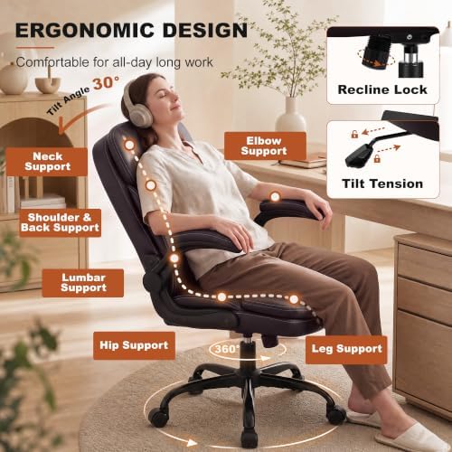 Leather Office Chair, Computer Desk Chair with Dual Back Support - Image 5