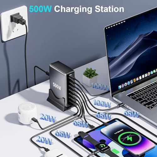 500W USB C Fast Charger Block, Multi-port USB Charging Station, GaN Ⅲ Double 100W PD PPS Port Fast Charging Station for Multiple Devices,Laptop Wall Charger Compatible with MacBook, iPhone 17,iPad etc - Image 2