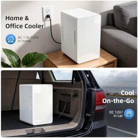 Antarctic Star Mini Fridge 6L/8 Can Portable Cooler,Personal Compact Refrigerator for Skin Care, Food,Drinks or Cosmetics, AC/DC for Bedroom, Car, Office,White - Image 2
